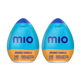 MiO front packaging showing orange vanilla flavor and travel-ready size benefit