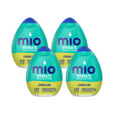 Mio bottle front packaging showing lemon lime flavor and pack of four benefits
