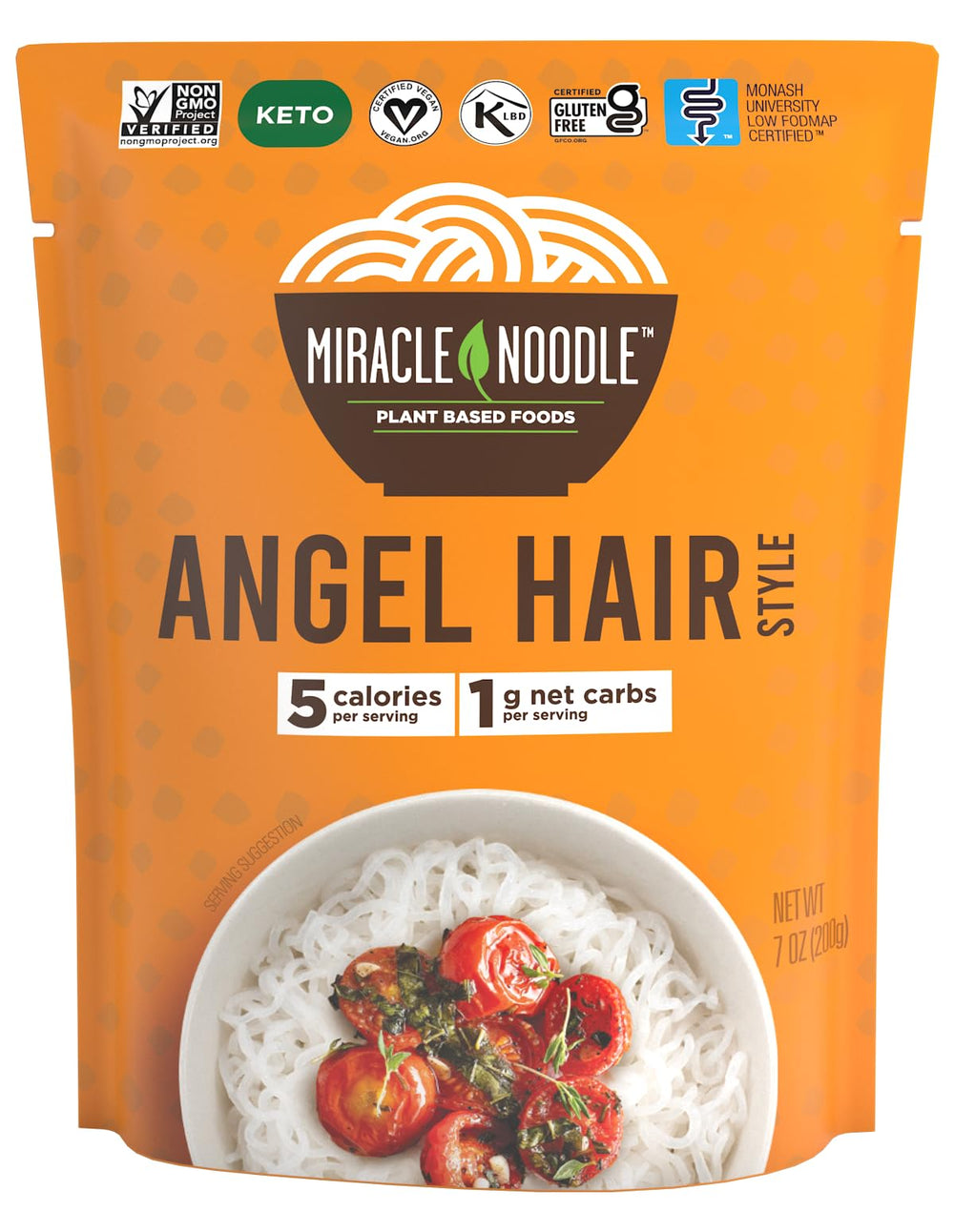 Miracle Noodle front packaging showing convenient ready-to-eat pouches and benefit