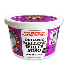 Miso Master front label showing organic 16 oz tub and attributes