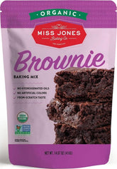 Miss Jones Baking front of box showing organic vegan badge and rich cocoa benefit
