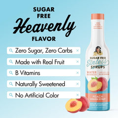 Miss Mary's peach syrup mixed over ice in a glass for refreshing hydration