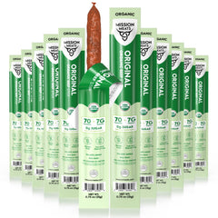 Mission Meats front packaging showing 24-count pack and organic badge for trusted snacking