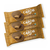 Missy J's front packaging showing three organic carob cups and clear branding benefit