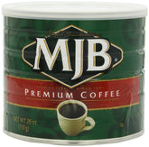 MJB Coffee front 26 ounce can showing label and recyclable steel benefit