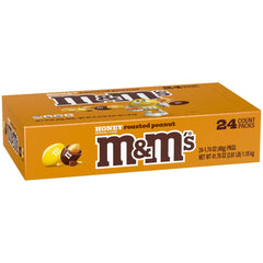 M&M'S front pack showing colorful honey roasted snack, great grab-and-go treat