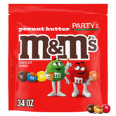 M&M's front bag showing 34 oz party size and colorful shells, brand snack convenience