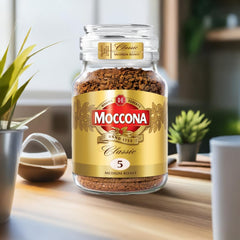 Moccona label close-up highlighting blend details and clear origin information