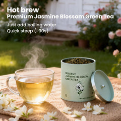 MODERN CHINA TEA SHOP jasmine blossoms closeup highlighting natural scent