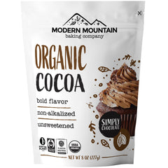 MODERN MOUNTAIN front packaging showing organic cocoa, clear ingredient integrity benefit