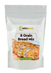 Molibake front packaging shows 8 Grain mix and quick bake benefit