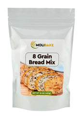 Molibake front packaging shows 8 Grain mix and quick bake benefit