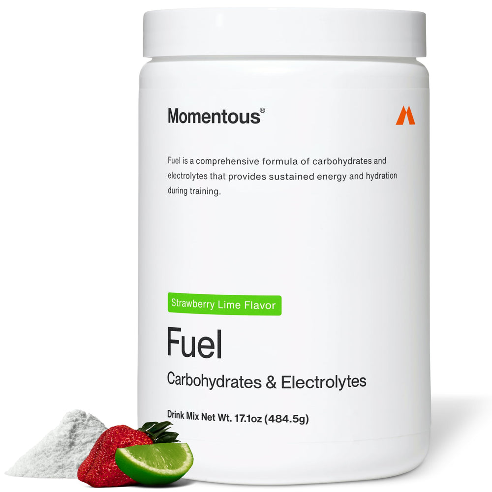 Momentous Fuel front packaging showing product and servings information, easy identification benefit