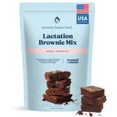Mommy Knows Best front packaging showing double chocolate lactation brownie mix and benefits
