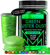 MONÉGASQUE jar front view showing green edible glitter, for eye-catching drinks