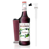 Monin bottle front showing blackberry syrup and vibrant color benefit