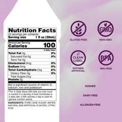 Monin blackberry close-up label showing ingredients and certifications for transparency