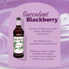 Monin syrup stirred into iced glass showing deep purple color and refreshing look