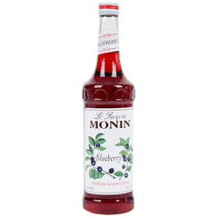 Monin bottle front label showing blueberry flavor and size benefit branding