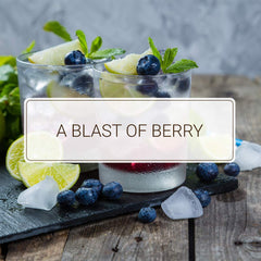 Stream of Monin blueberry syrup pouring to show pourability and color