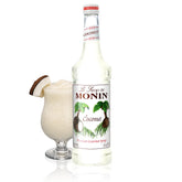 Monin coconut syrup front label showing brand and natural coconut flavor benefit