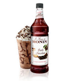 Monin dark chocolate syrup front bottle showing clean-label packaging and volume benefit