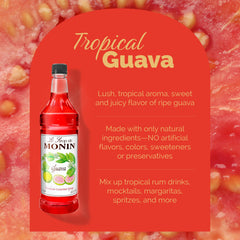 Monin guava bottle scale comparison displaying one-liter size for volume-conscious users