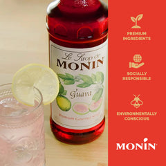 Monin guava in a tropical mocktail highlighting brand and bright beverage enhancement