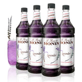 Monin lavender syrup front packaging showing label and color, enhances beverages