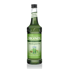 Monin matcha front label on 750ml glass bottle showing product identity and clarity