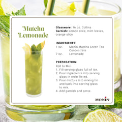 Monin matcha pouring into a latte demonstrating easy mixability and barista convenience
