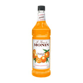 Monin orange bottle front view showing label and 1L size for easy identification
