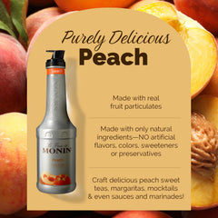 Monin peach purée blended into a smoothie, brand adds natural fruit richness and body