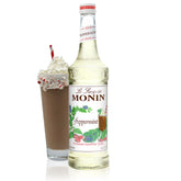 Monin peppermint bottle front view showing clear label and 750 ml size benefit
