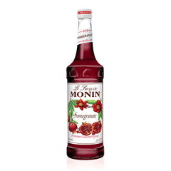 Monin pomegranate syrup front bottle showing brand and deep red color benefit