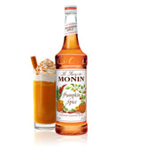 Monin pumpkin spice front packaging showing bottle and label, easy seasonal flavoring