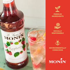 Monin raspberry syrup in a styled cocktail showcasing flavor enhancement benefit