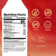 Monin raspberry syrup pouring close-up showing texture and easy-mixing benefit