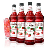 Monin bottle front packaging showing 48 oz label and bright red syrup benefit presentation