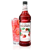 Monin bottle front packaging showing label and bright red syrup benefit: easy identification