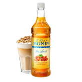 Monin bottle front packaging showing sugar free hazelnut flavor and benefits