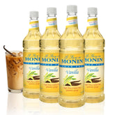 Monin bottle front view showing brand and sugar-free vanilla benefits
