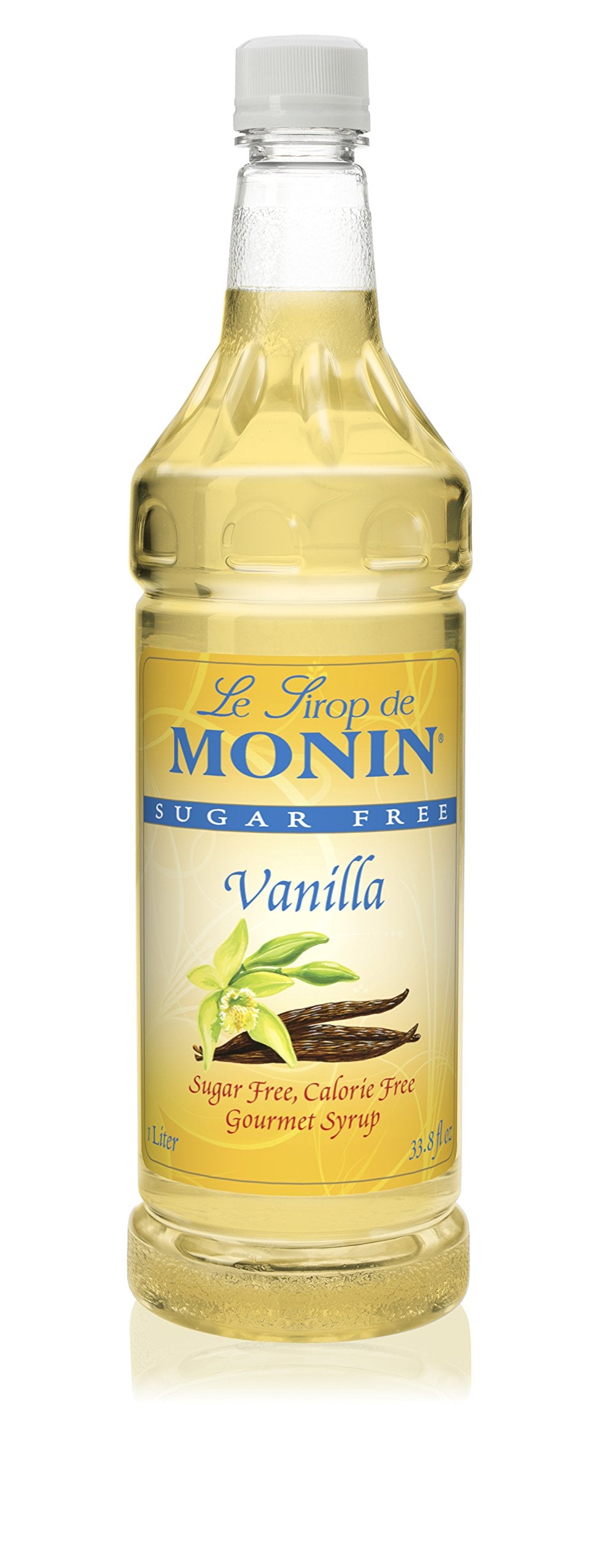 Monin bottle front packaging showing label and 1 L size for easy identification and storage