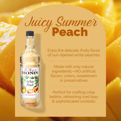 Monin white peach poured into a cocktail glass demonstrating flavor enhancement