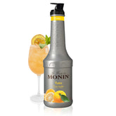 Monin front packaging showing the 1L yuzu purée and easy-pour cap benefit