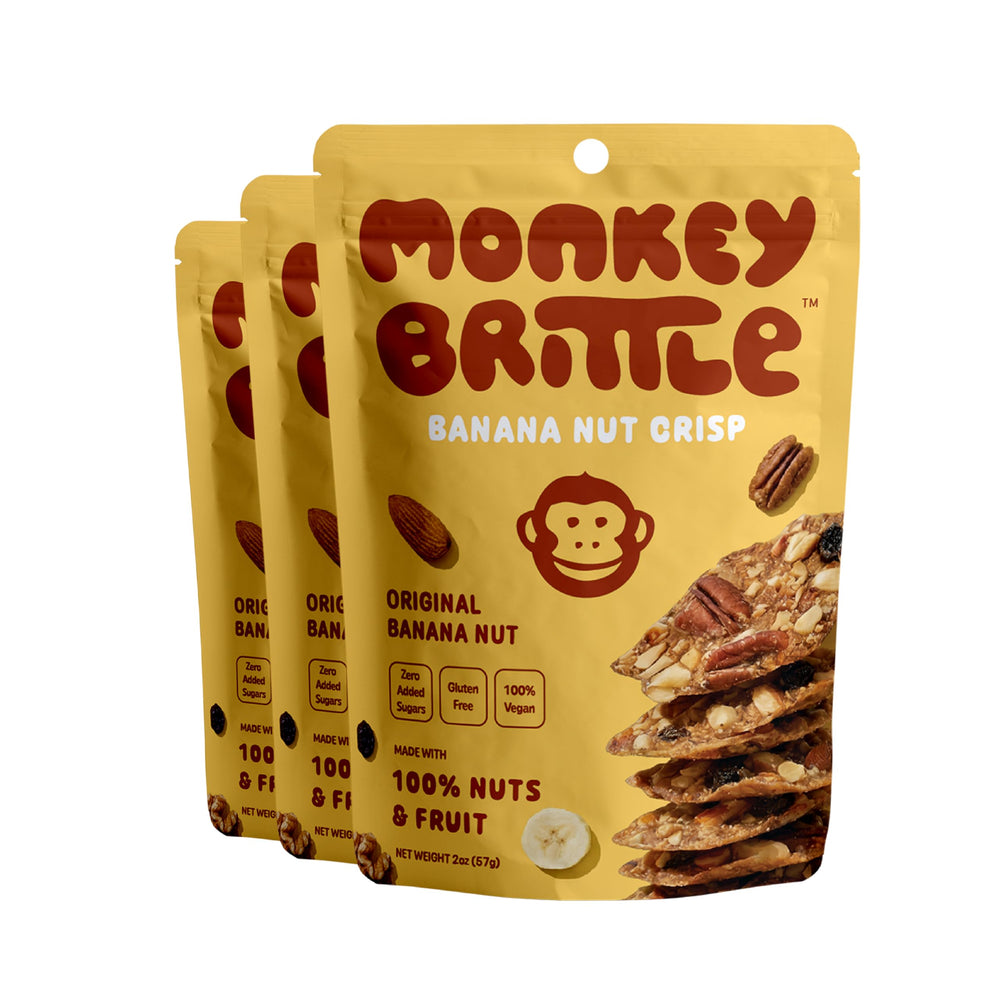 Monkey Brittle front packaging showing brand and vegan benefit