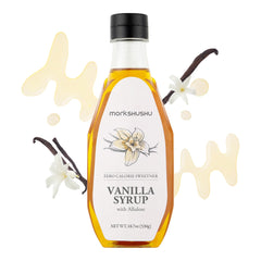 MONKSHUSHU front bottle shot showing vanilla syrup and clear branding benefit convenience