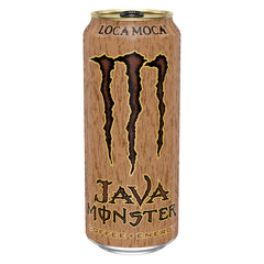Monster label close-up highlighting ingredients and premium coffee benefit