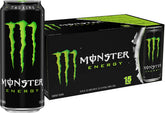Monster brand 16 ounce green can front view showing logo and easy grab convenience