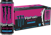 Monster Rehab front can view showing wild berry tea branding and easy grab convenience